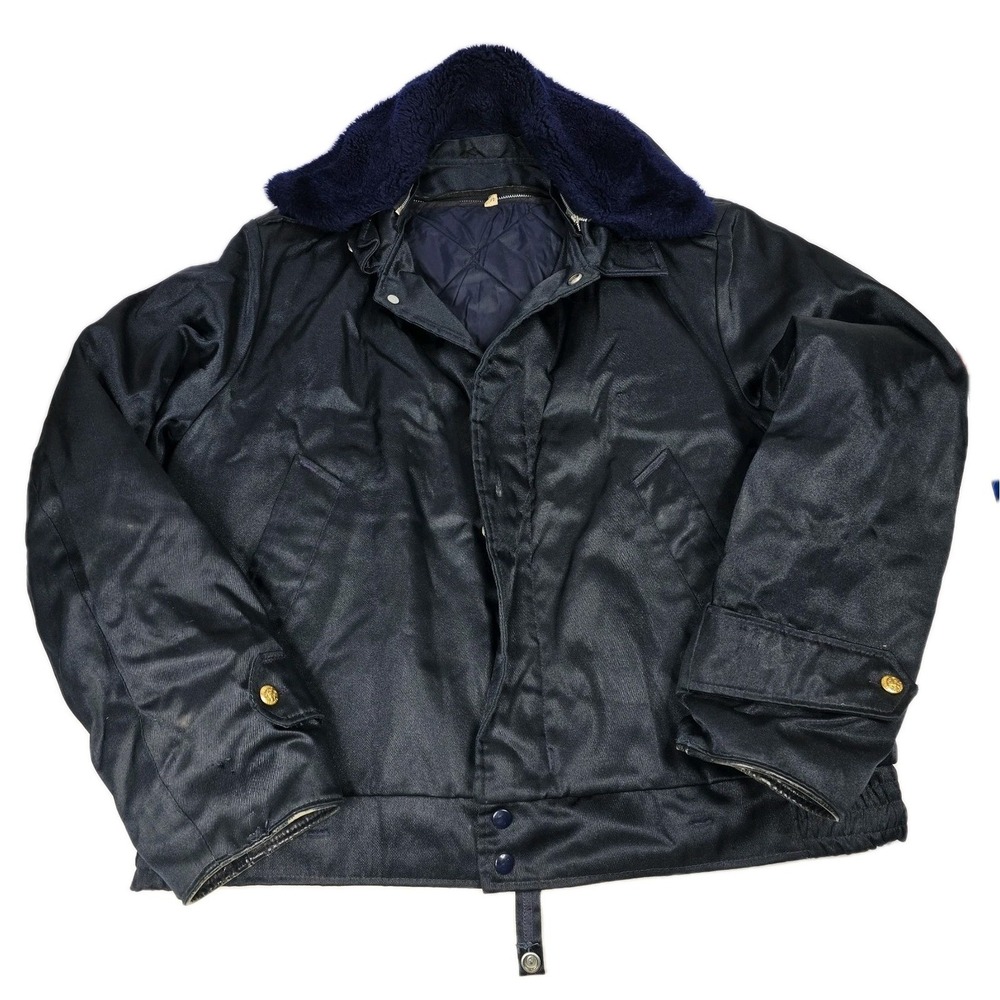 Bomber Jacket Navy Blue Sz 44L 60s/70s Butwin Quilt‎ Lining Fur Collar VTG